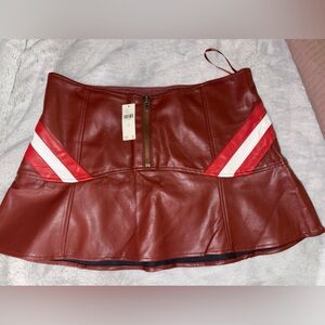 NWT Anthropologie Red Leather mini Skirt with White Stripes
